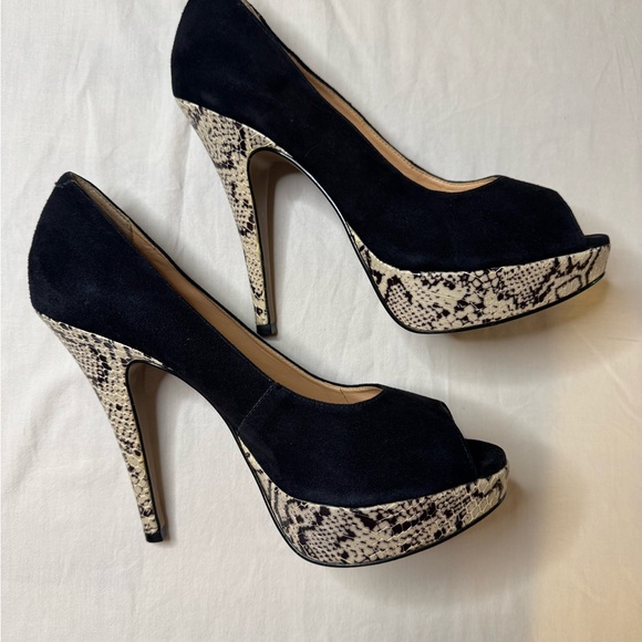 Luiza Barcelos snake skin Peep Toe Platform Heels - Picture 1 of 16